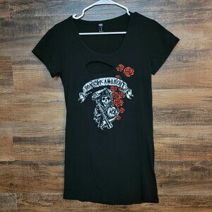Son's Of Anarchy T Shirt XL Keyhole Front Grim Reaper Roses Stretch Black Grunge